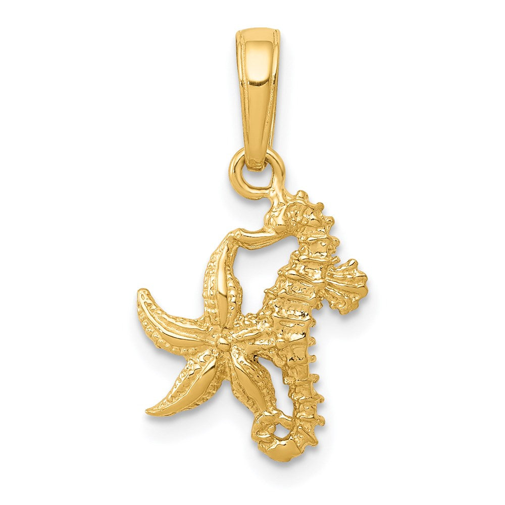 14k Yellow Gold Seahorse and Starfish Pendant, Item P9503 by The Black Bow Jewelry Co.