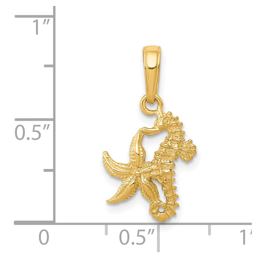 Alternate view of the 14k Yellow Gold Seahorse and Starfish Pendant by The Black Bow Jewelry Co.