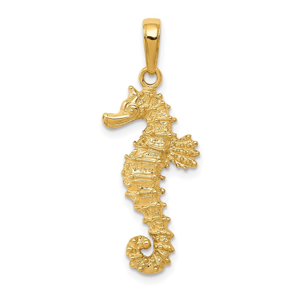14k Yellow Gold 2D Textured Seahorse Pendant, Item P9509 by The Black Bow Jewelry Co.