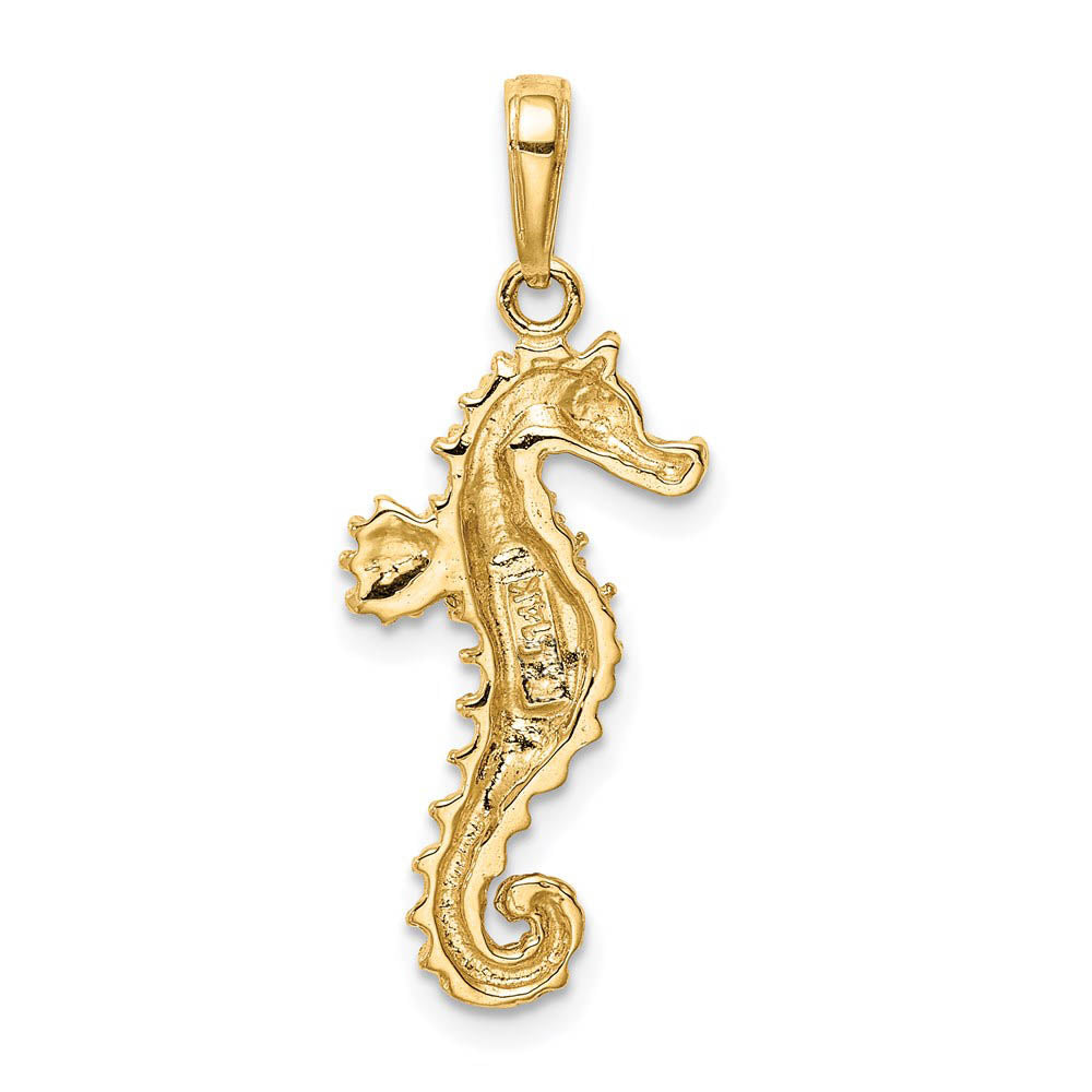 Alternate view of the 14k Yellow Gold 2D Textured Seahorse Pendant by The Black Bow Jewelry Co.