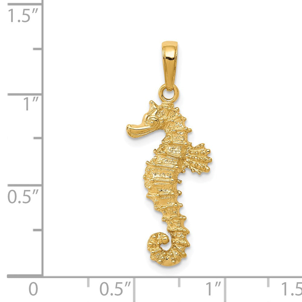 Alternate view of the 14k Yellow Gold 2D Textured Seahorse Pendant by The Black Bow Jewelry Co.