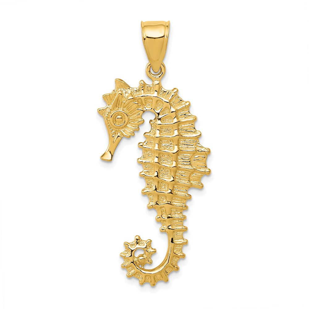 14k Yellow Gold Large Textured Seahorse Pendant, Item P9519 by The Black Bow Jewelry Co.