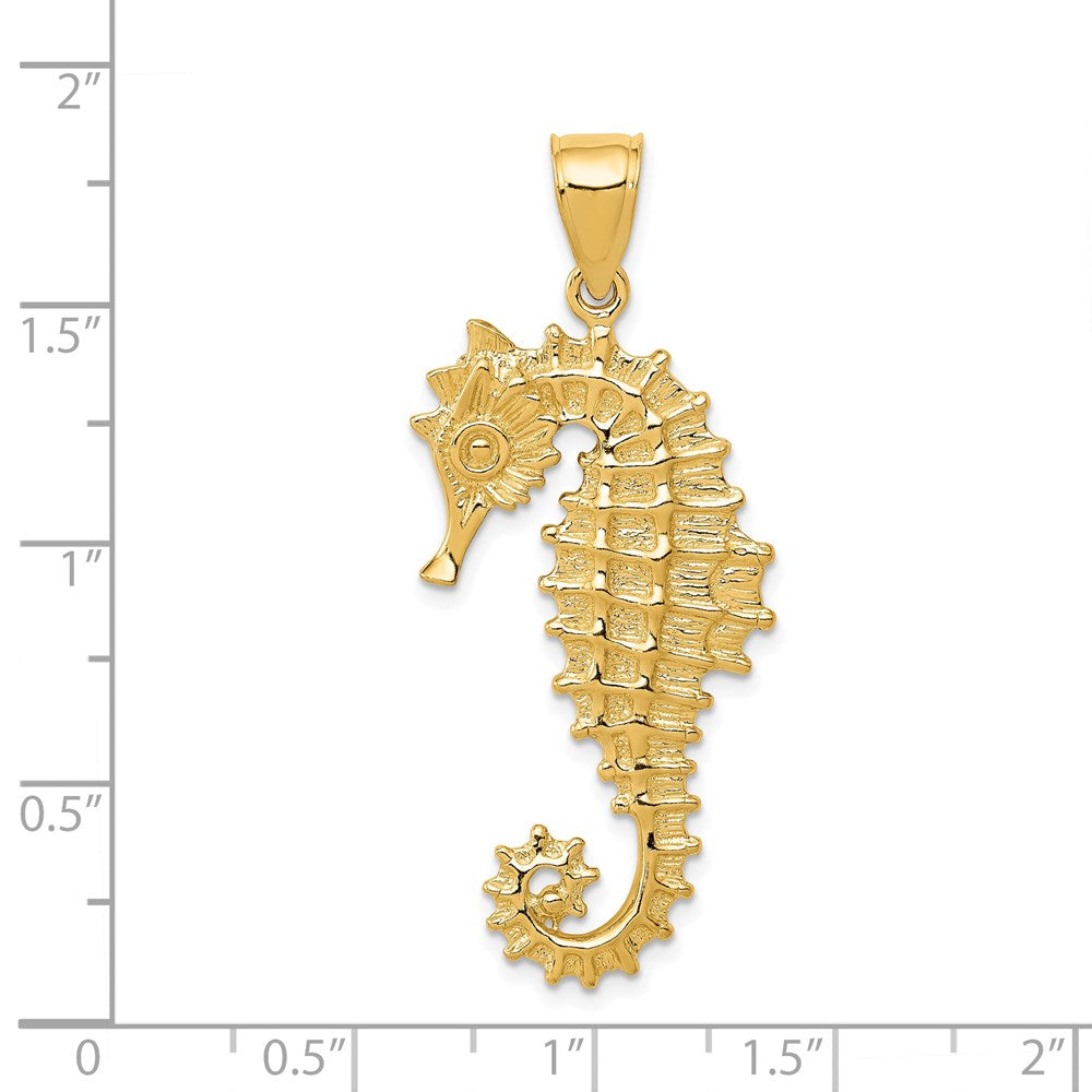 Alternate view of the 14k Yellow Gold Large Textured Seahorse Pendant by The Black Bow Jewelry Co.