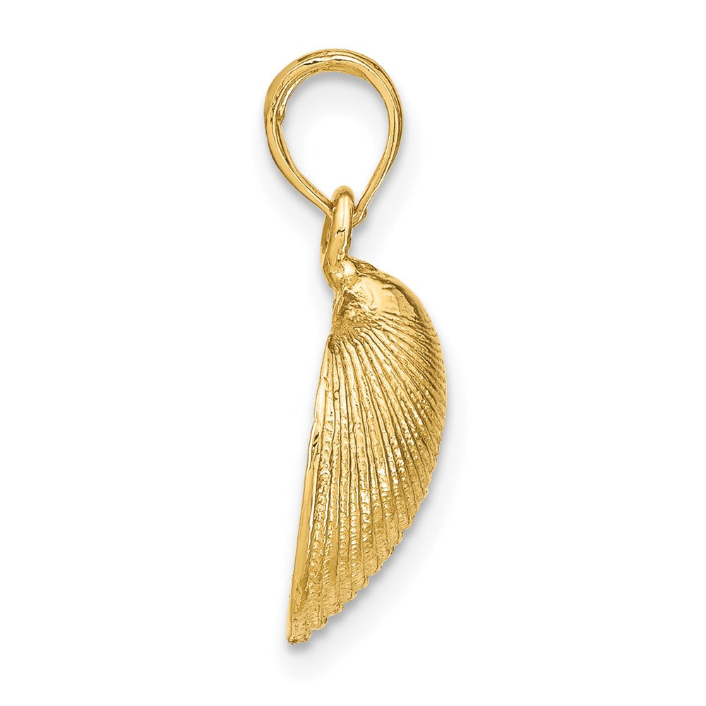 Alternate view of the 14k Yellow Gold Medium Textured Clam Shell Pendant by The Black Bow Jewelry Co.