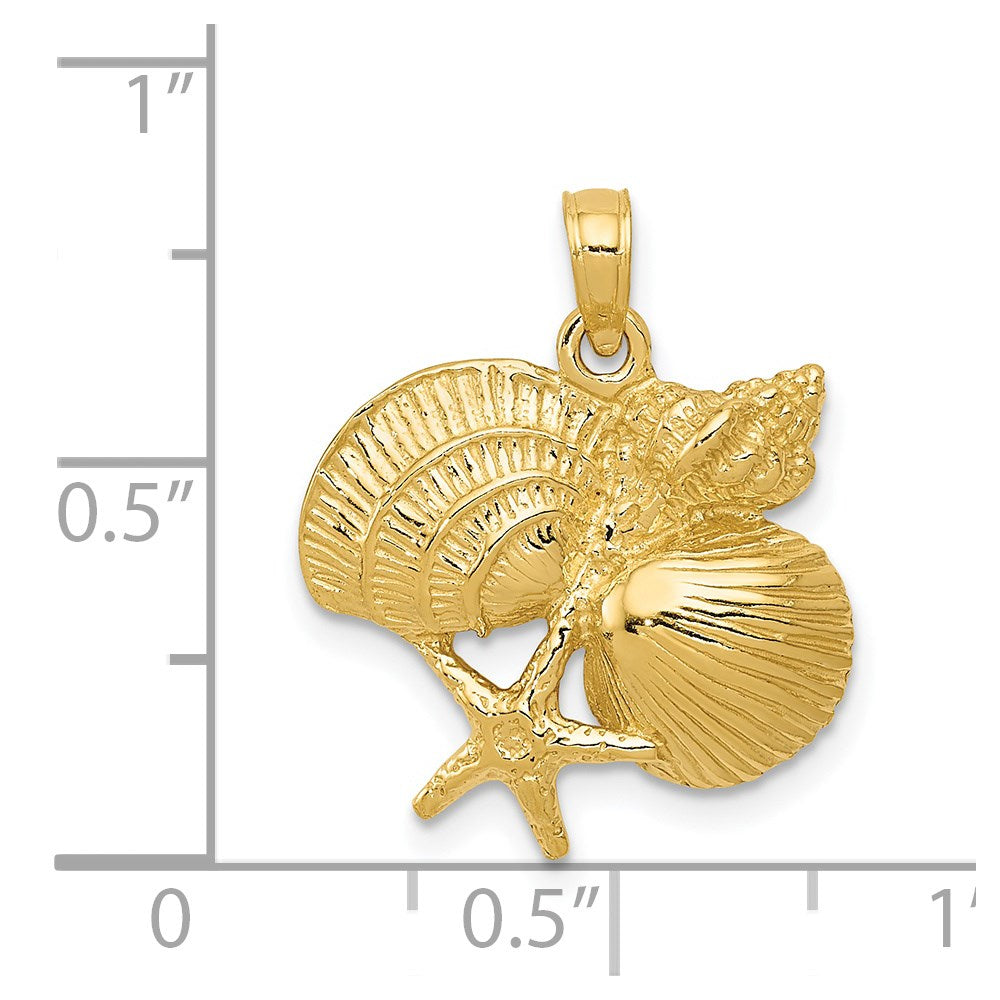 Alternate view of the 14k Yellow Gold Shell Cluster Pendant by The Black Bow Jewelry Co.