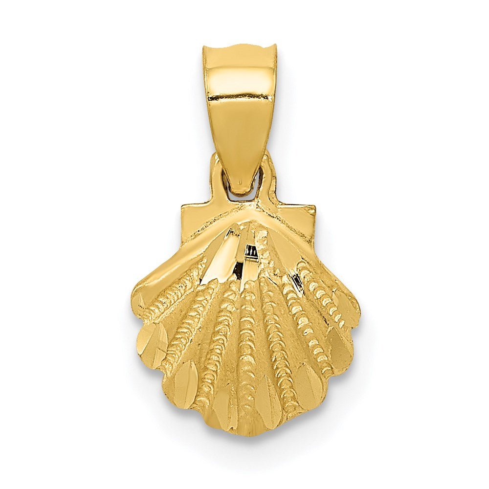 14k Yellow Gold Diamond Cut Scallop Shell Pendant, Item P9533 by The Black Bow Jewelry Co.