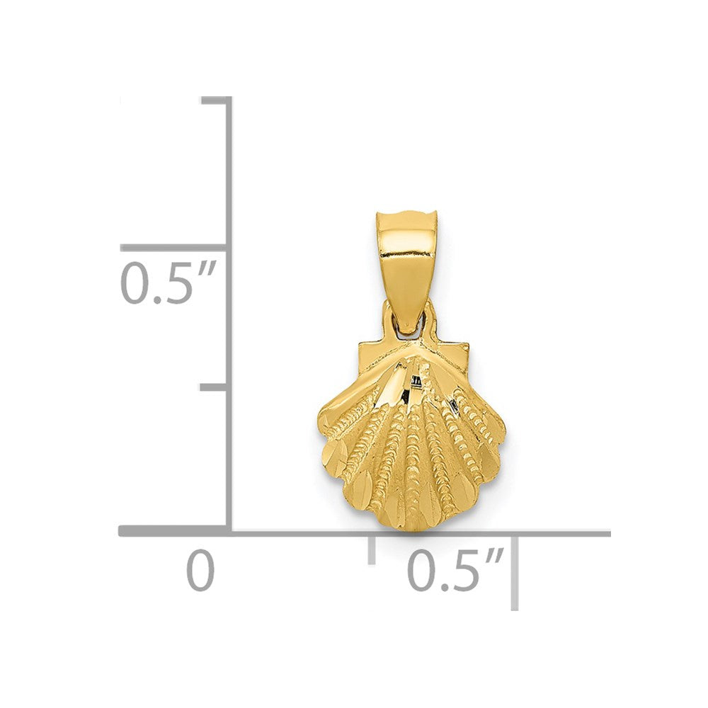 Alternate view of the 14k Yellow Gold Diamond Cut Scallop Shell Pendant by The Black Bow Jewelry Co.