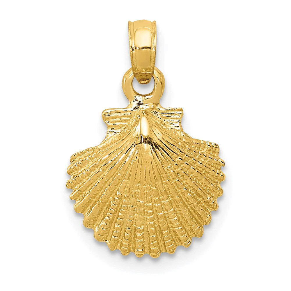 14k Yellow Gold Polished Scallop Shell Pendant, Item P9541 by The Black Bow Jewelry Co.