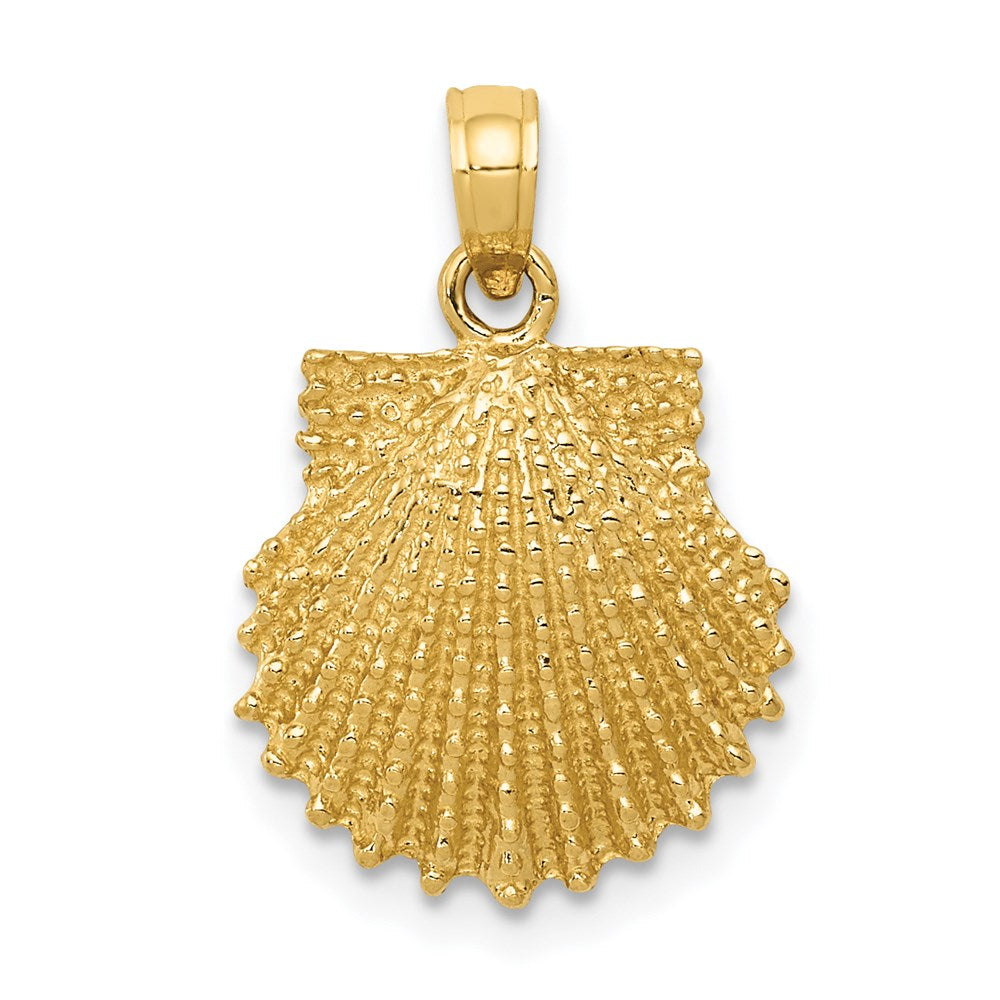 14k Yellow Gold Textured Scallop Shell Pendant, 13mm, Item P9542 by The Black Bow Jewelry Co.