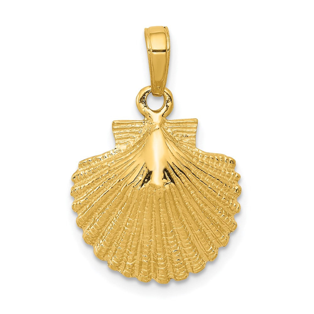 14k Yellow Gold Textured Scallop Shell Pendant, 16mm, Item P9543 by The Black Bow Jewelry Co.