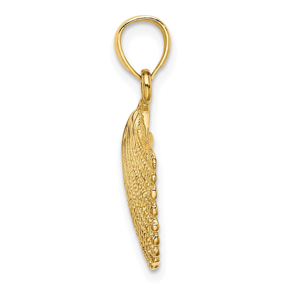 Alternate view of the 14k Yellow Gold Textured Scallop Shell Pendant, 16mm by The Black Bow Jewelry Co.