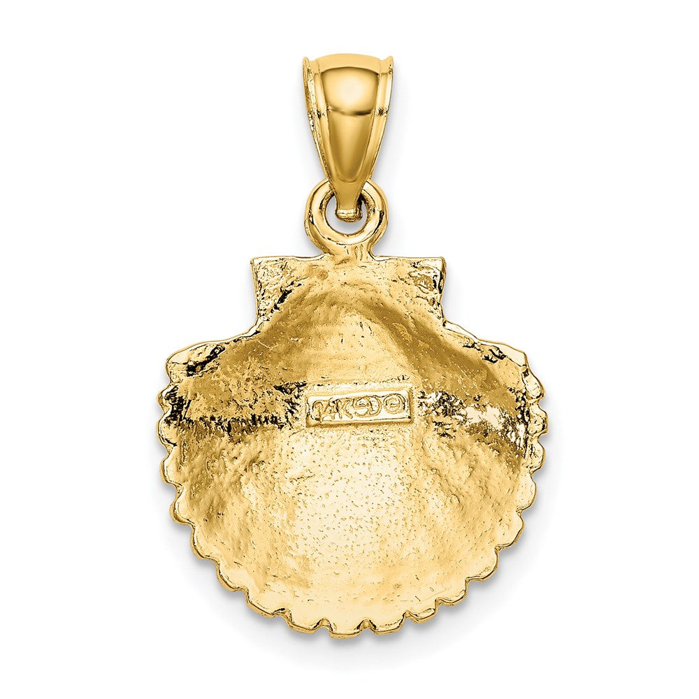 Alternate view of the 14k Yellow Gold Textured Scallop Shell Pendant, 16mm by The Black Bow Jewelry Co.