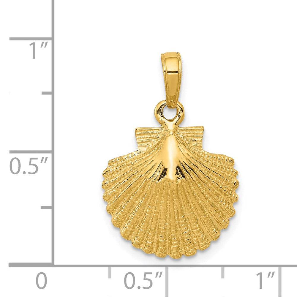 Alternate view of the 14k Yellow Gold Textured Scallop Shell Pendant, 16mm by The Black Bow Jewelry Co.