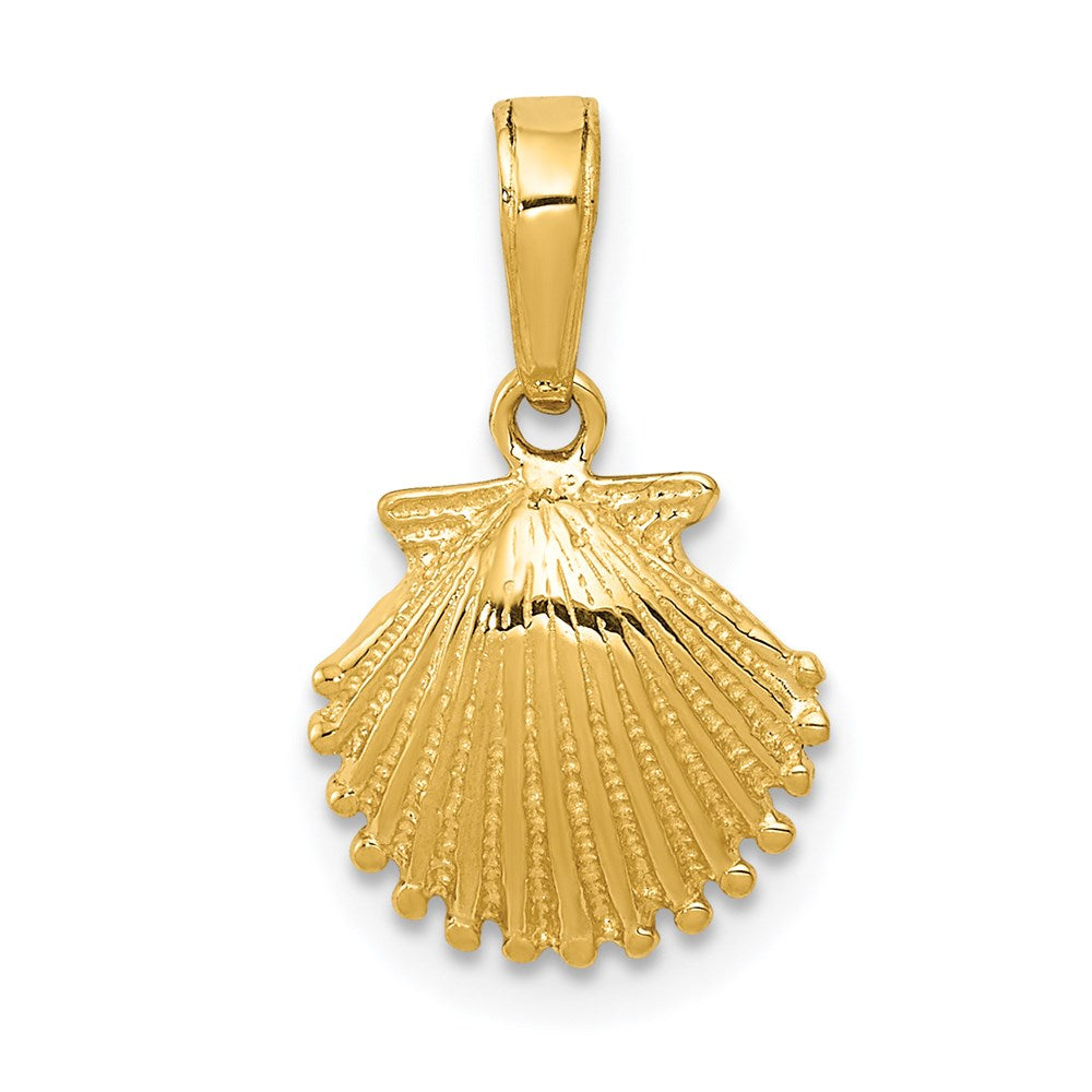 14k Yellow Gold Small Textured Scallop Shell Pendant, Item P9544 by The Black Bow Jewelry Co.