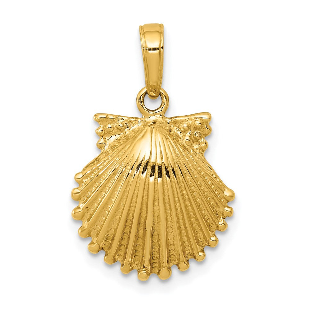 14k Yellow Gold Textured Scalloped Shell Pendant, Item P9545 by The Black Bow Jewelry Co.