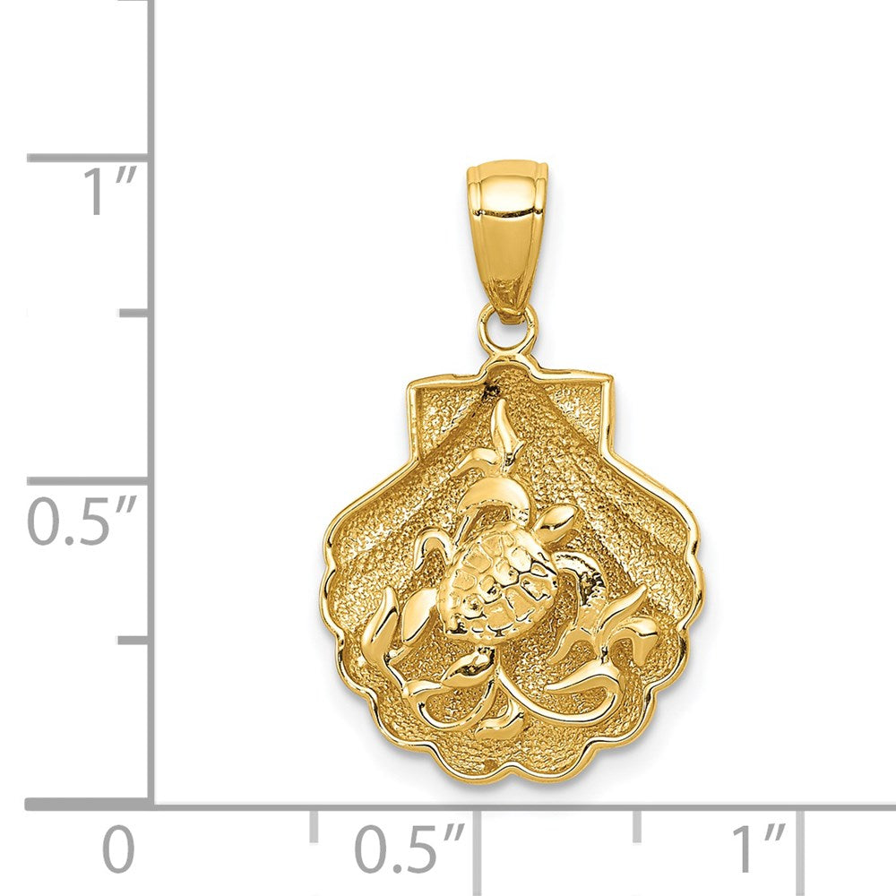 Alternate view of the 14k Yellow Gold Sea Turtle and Kelp in a Scallop Shell Pendant by The Black Bow Jewelry Co.