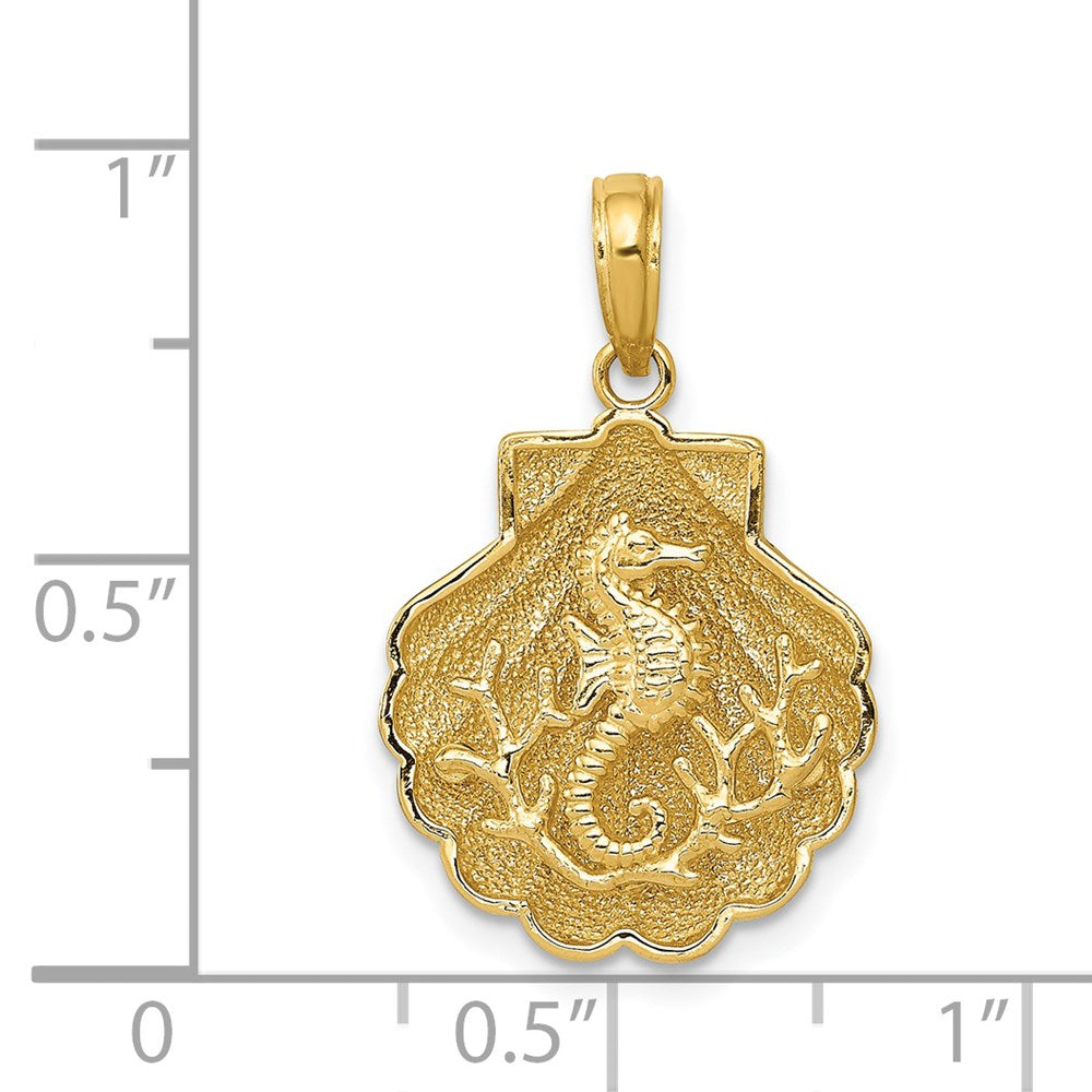 Alternate view of the 14k Yellow Gold Seahorse and Coral in a Scallop Shell Pendant by The Black Bow Jewelry Co.