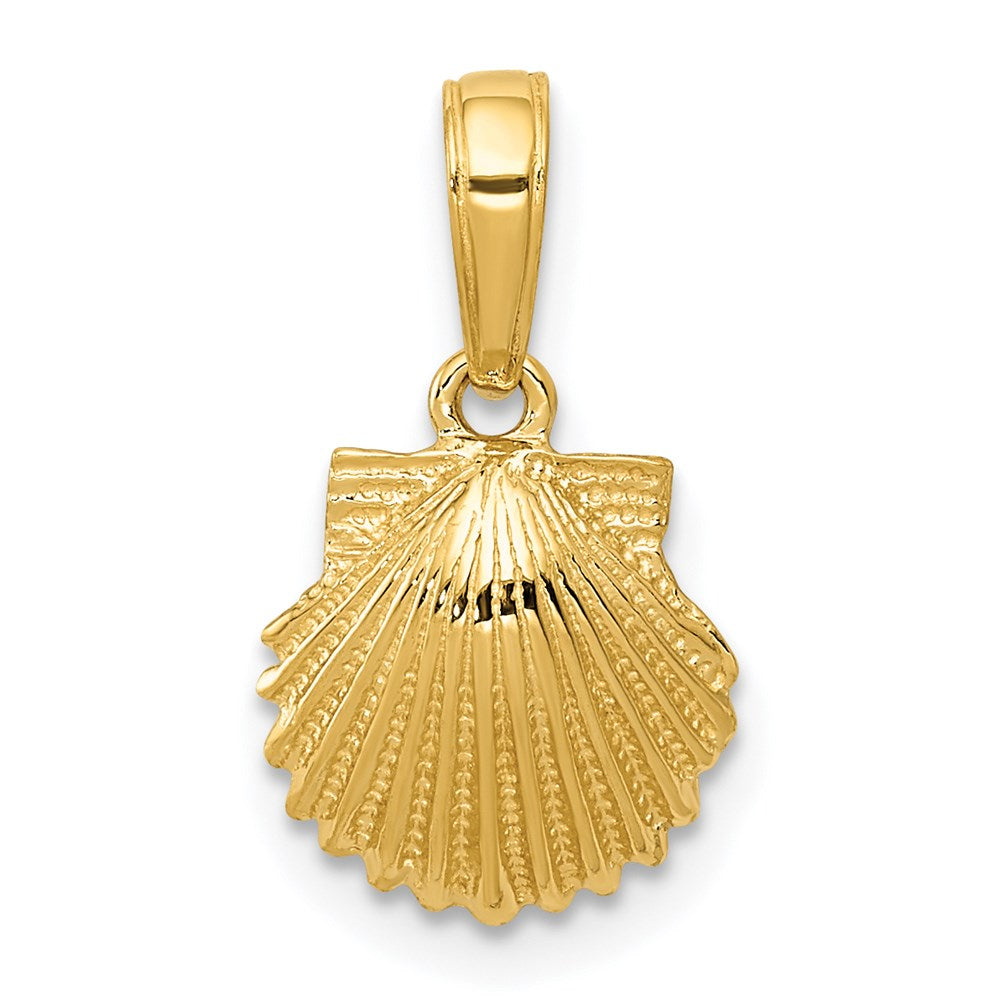 14k Yellow Gold Textured Scallop Shell Pendant, 10mm, Item P9556 by The Black Bow Jewelry Co.