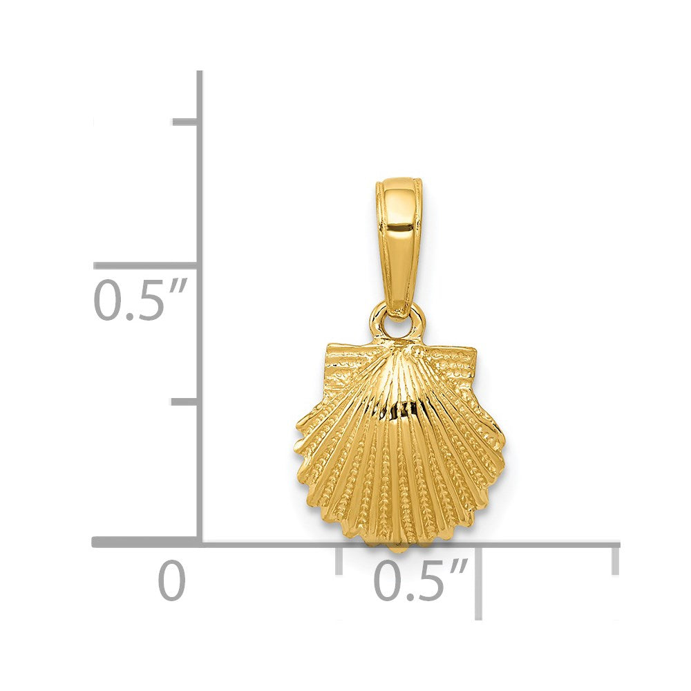 Alternate view of the 14k Yellow Gold Textured Scallop Shell Pendant, 10mm by The Black Bow Jewelry Co.
