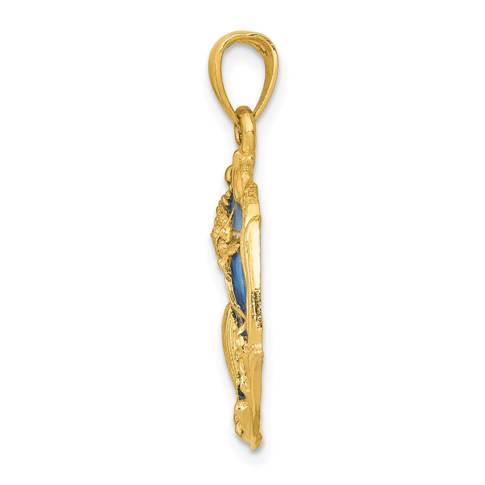 Alternate view of the 14k Yellow Gold Blue Stained Glassed Cluster Shell Pendant by The Black Bow Jewelry Co.