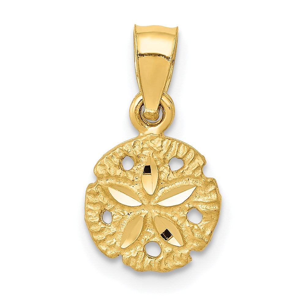 14k Yellow Gold Small Diamond Cut Sand Dollar Pendant, Item P9563 by The Black Bow Jewelry Co.