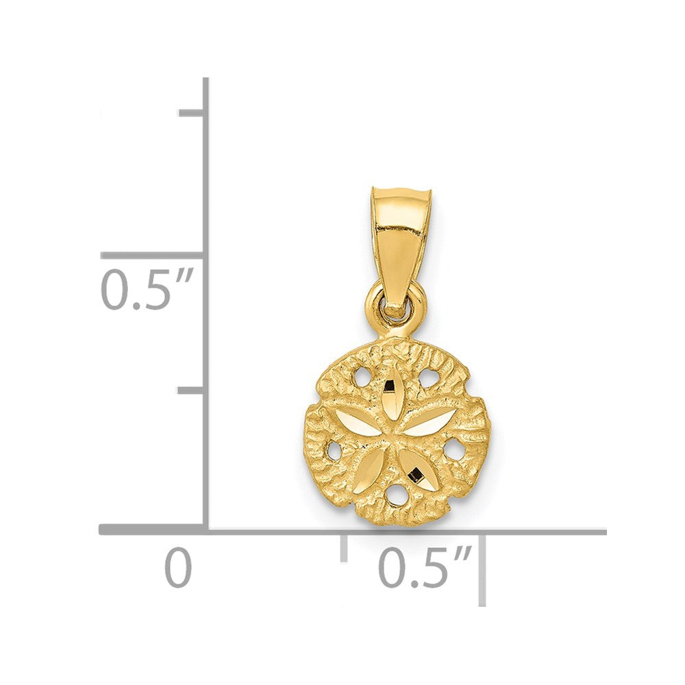 Alternate view of the 14k Yellow Gold Small Diamond Cut Sand Dollar Pendant by The Black Bow Jewelry Co.