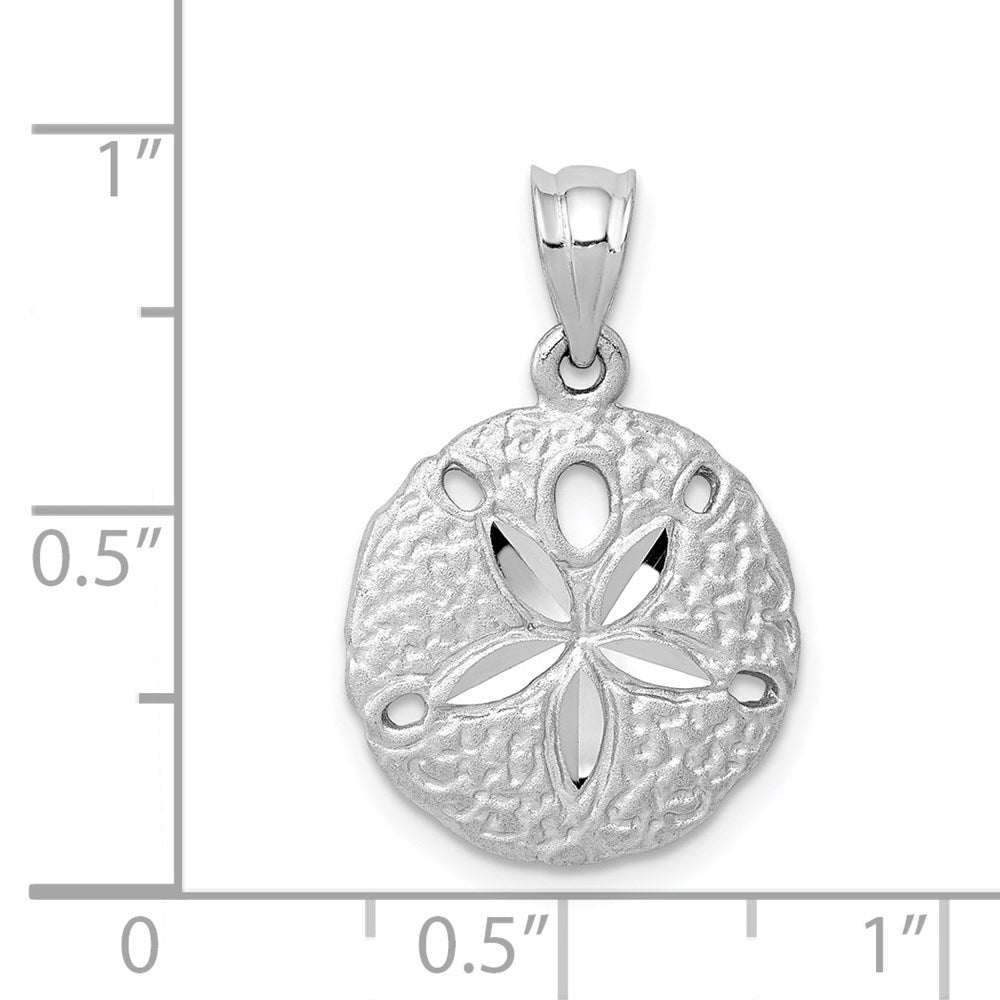 Alternate view of the 14k White Gold 15mm Diamond Cut Satin Sand Dollar Pendant by The Black Bow Jewelry Co.