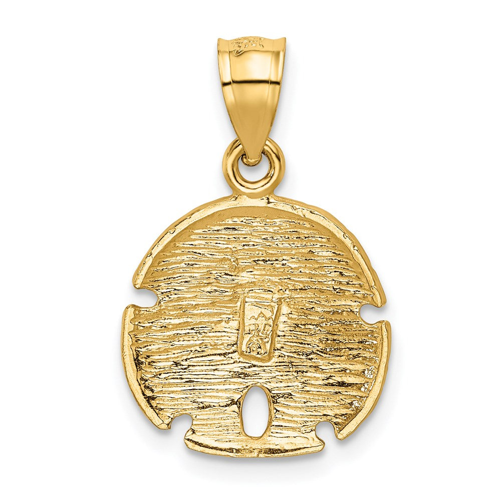 Alternate view of the 14k Yellow Gold 15mm Diamond Cut Satin Sand Dollar Pendant by The Black Bow Jewelry Co.