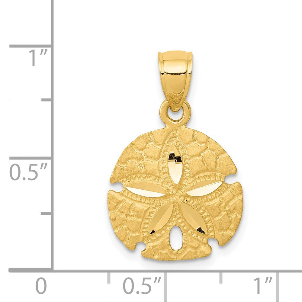 Alternate view of the 14k Yellow Gold 15mm Diamond Cut Satin Sand Dollar Pendant by The Black Bow Jewelry Co.