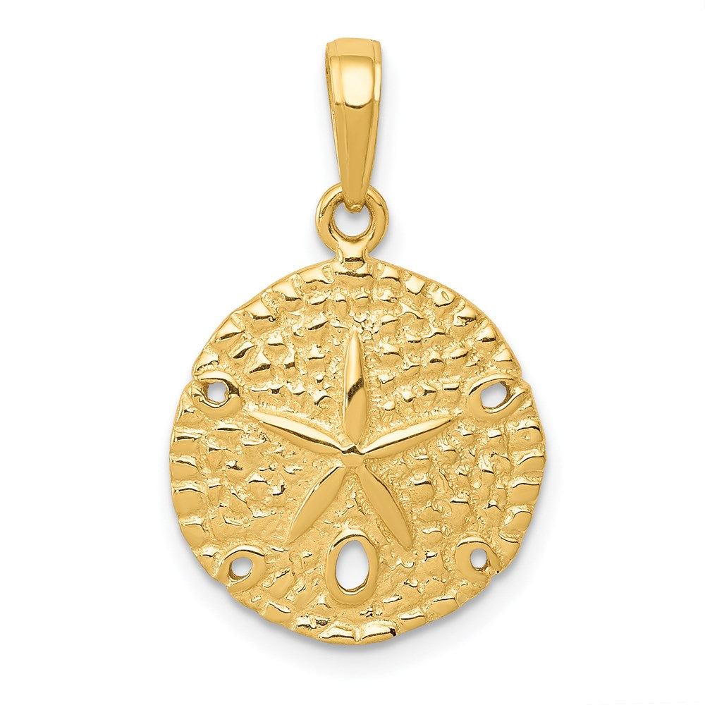 14k Yellow Gold 16mm Textured Sand Dollar Pendant, Item P9570 by The Black Bow Jewelry Co.