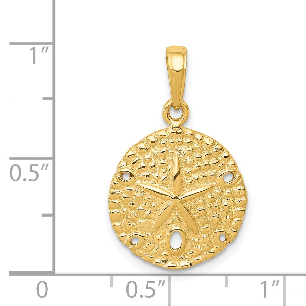Alternate view of the 14k Yellow Gold 16mm Textured Sand Dollar Pendant by The Black Bow Jewelry Co.