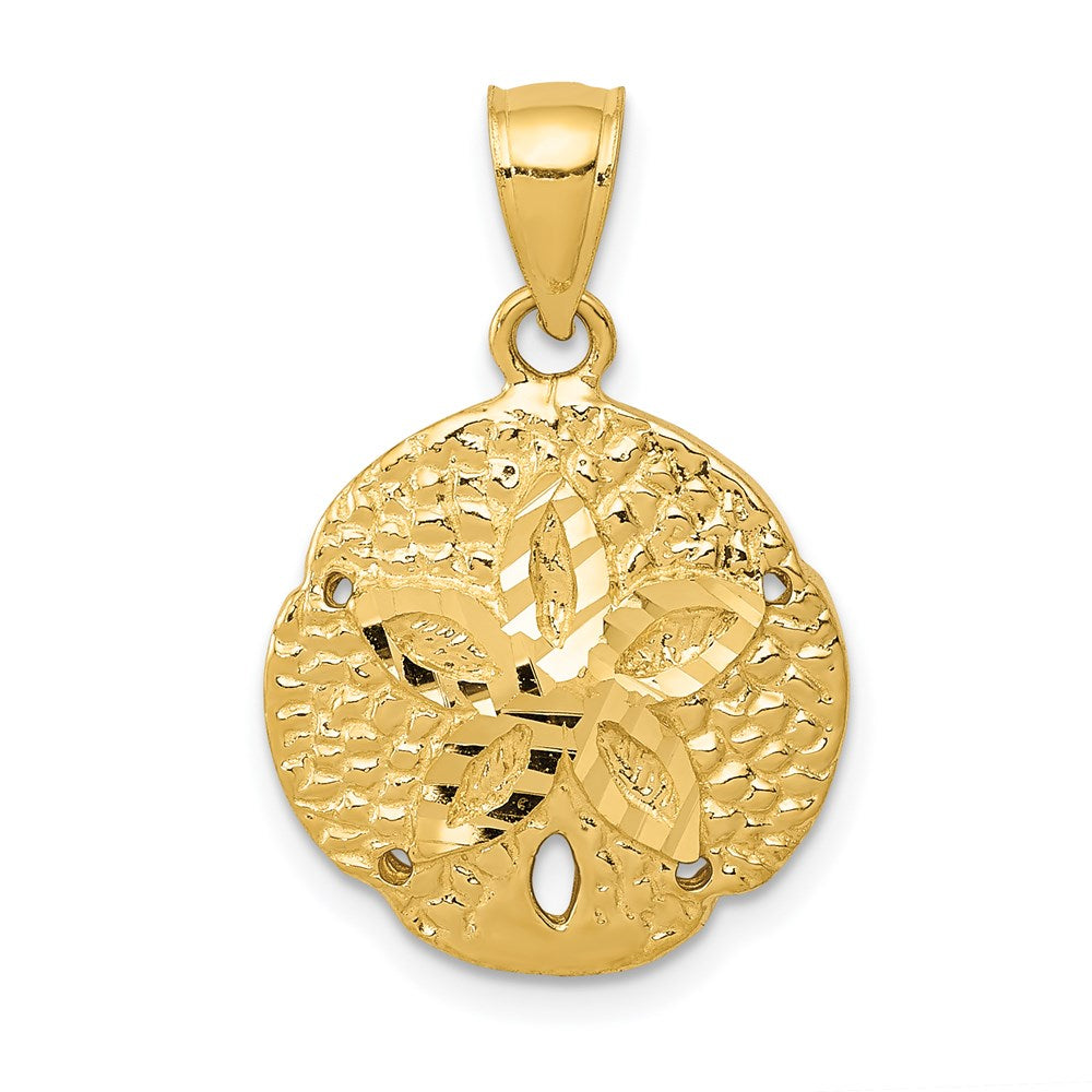 14k Yellow Gold 15mm Diamond Cut and Textured Sand Dollar Pendant, Item P9571 by The Black Bow Jewelry Co.