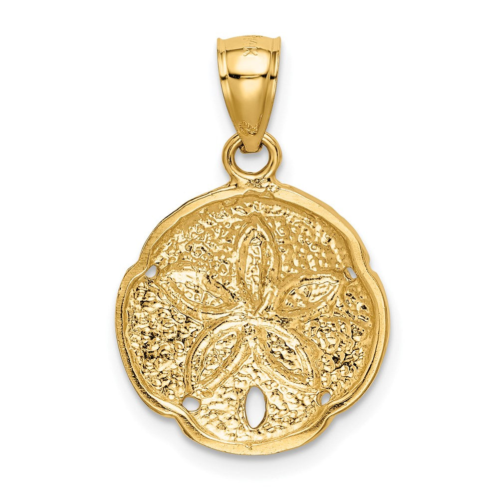 Alternate view of the 14k Yellow Gold 15mm Diamond Cut and Textured Sand Dollar Pendant by The Black Bow Jewelry Co.