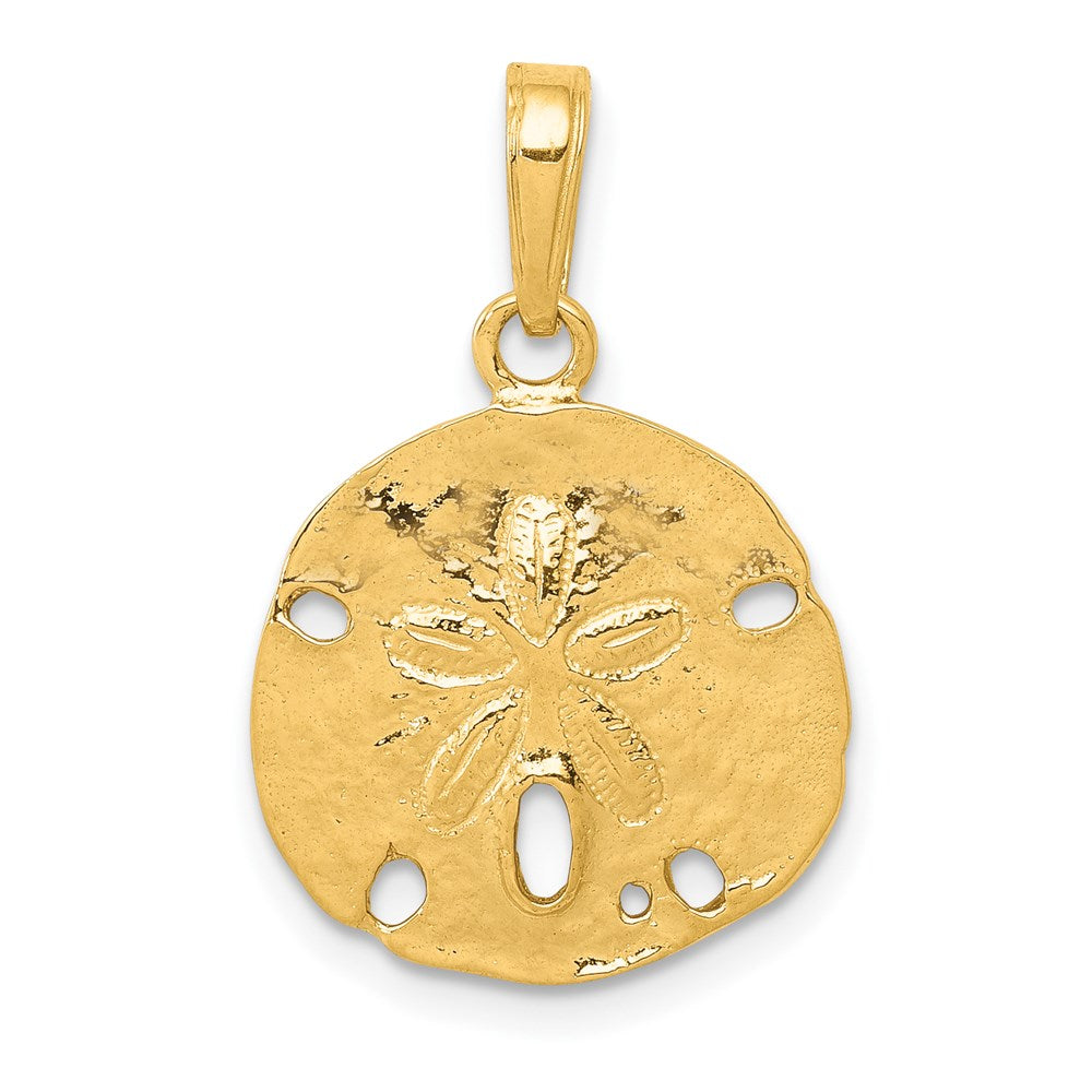 14k Yellow Gold Textured Sand Dollar Pendant, 15mm, Item P9573 by The Black Bow Jewelry Co.