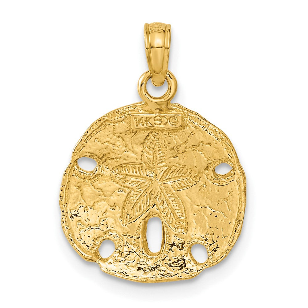 Alternate view of the 14k Yellow Gold Textured Sand Dollar Pendant, 15mm by The Black Bow Jewelry Co.