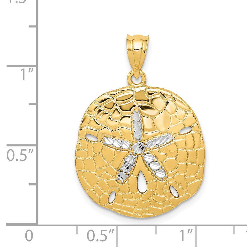 Alternate view of the 14k Yellow Gold &amp; White Rhodium Diamond Cut Sand Dollar Pendant, 22mm by The Black Bow Jewelry Co.
