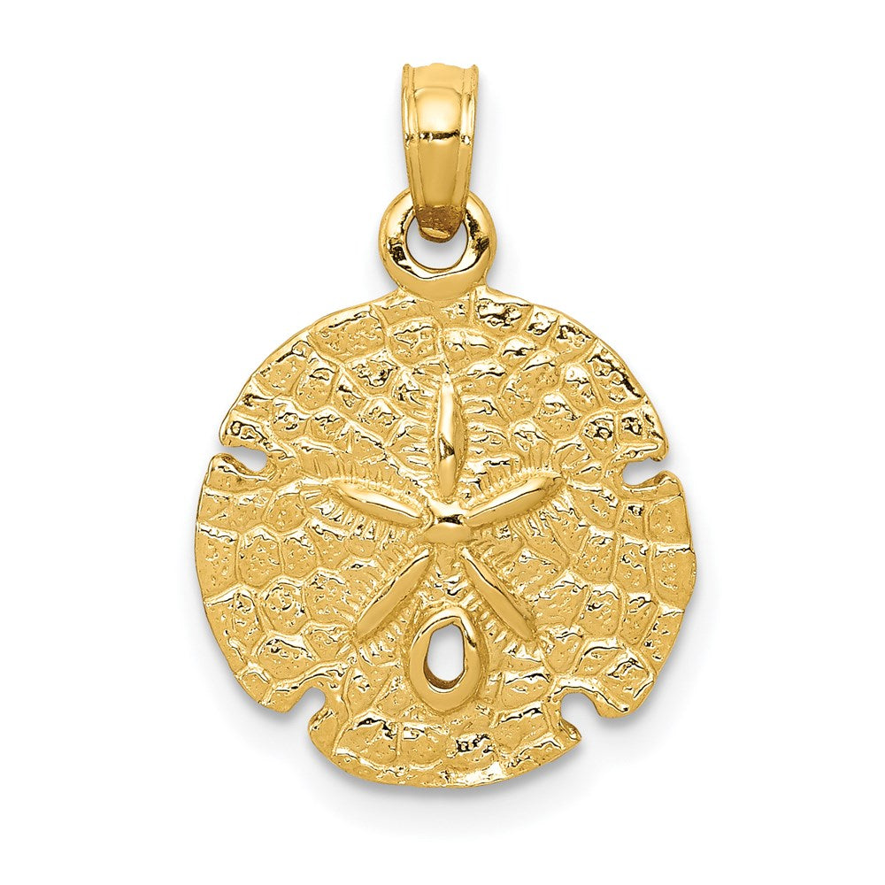 14k Yellow Gold 15mm Textured Sand Dollar Pendant, Item P9580 by The Black Bow Jewelry Co.