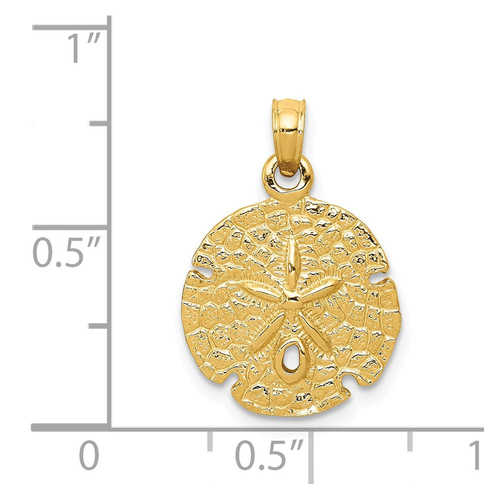 Alternate view of the 14k Yellow Gold 15mm Textured Sand Dollar Pendant by The Black Bow Jewelry Co.