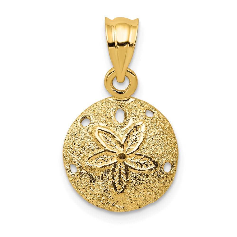 14k Yellow Gold 12mm Laser Cut Sand Dollar Pendant, Item P9581 by The Black Bow Jewelry Co.