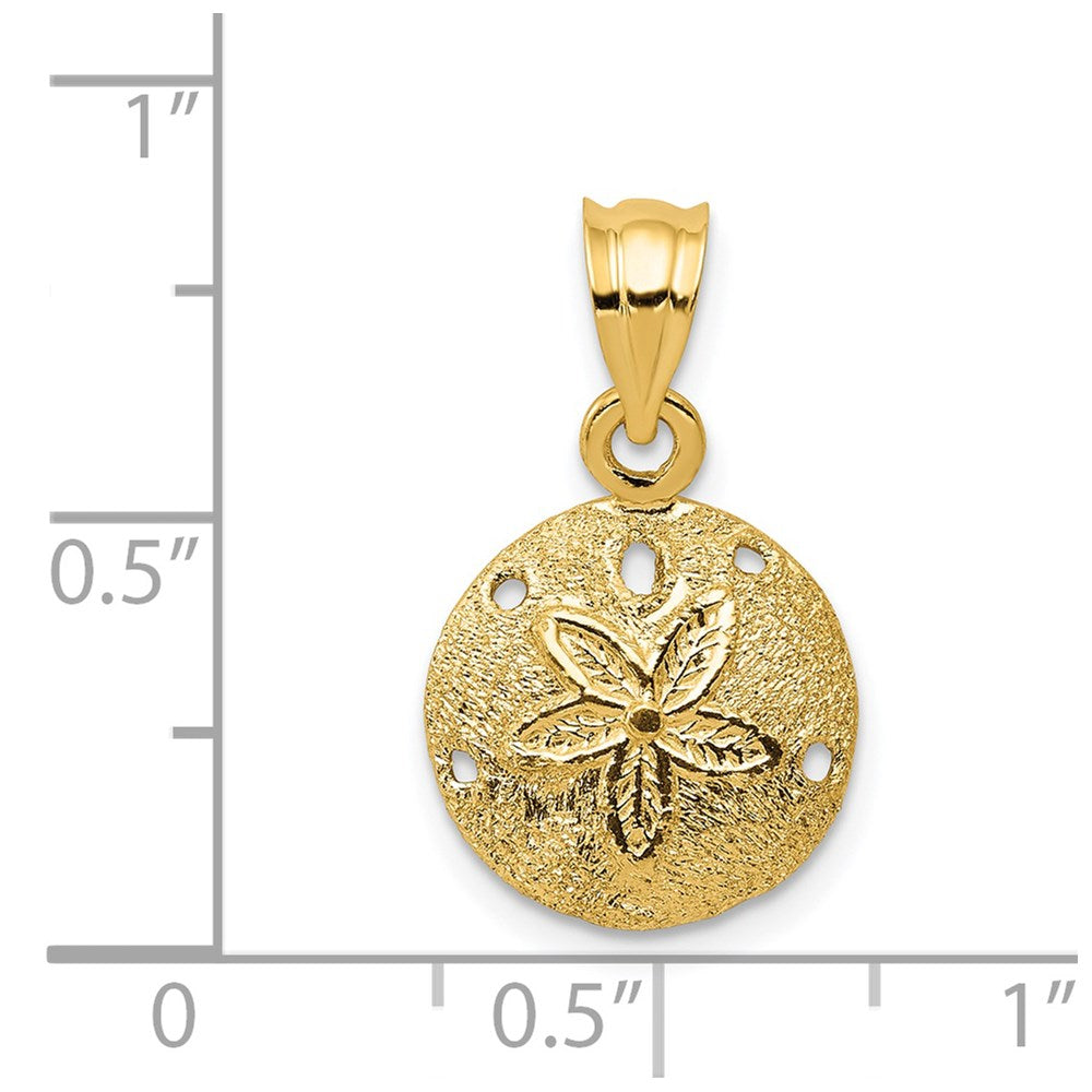 Alternate view of the 14k Yellow Gold 12mm Laser Cut Sand Dollar Pendant by The Black Bow Jewelry Co.