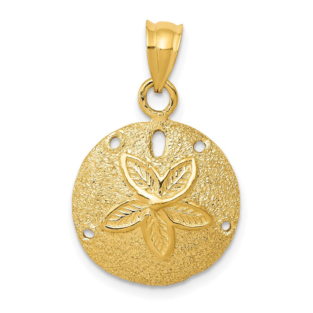 14k Yellow Gold 16mm Laser Cut Sand Dollar Pendant, Item P9582 by The Black Bow Jewelry Co.
