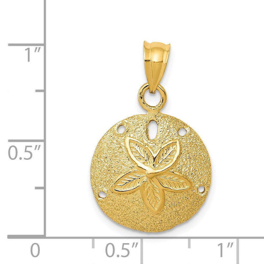 Alternate view of the 14k Yellow Gold 16mm Laser Cut Sand Dollar Pendant by The Black Bow Jewelry Co.