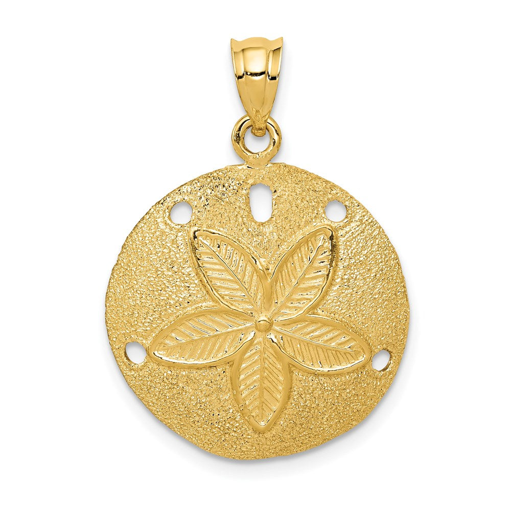 14k Yellow Gold 20mm Laser Cut Sand Dollar Pendant, Item P9583 by The Black Bow Jewelry Co.
