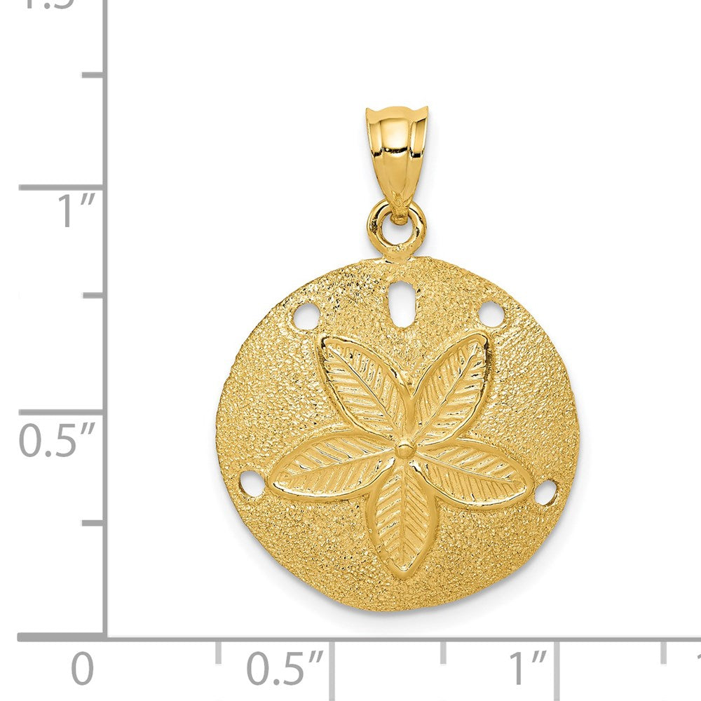 Alternate view of the 14k Yellow Gold 20mm Laser Cut Sand Dollar Pendant by The Black Bow Jewelry Co.