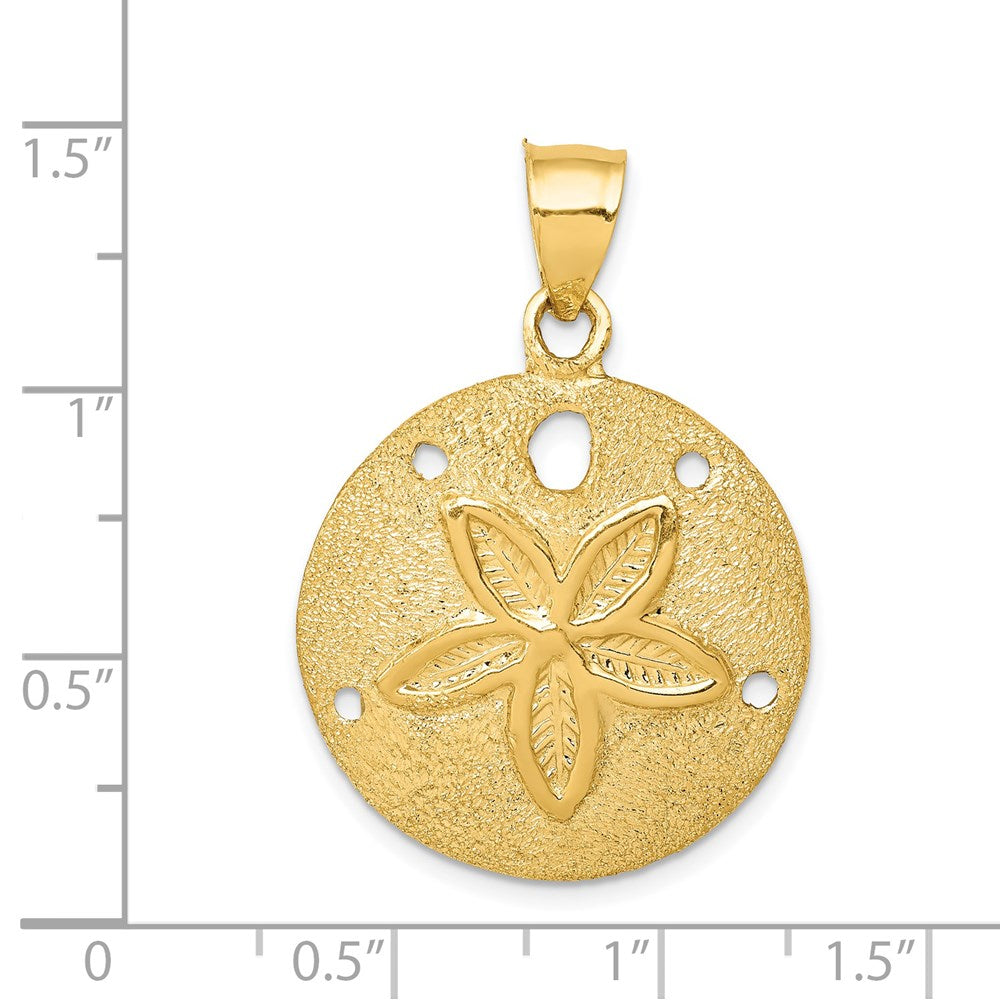 Alternate view of the 14k Yellow Gold 25mm Laser Cut Sand Dollar Pendant by The Black Bow Jewelry Co.