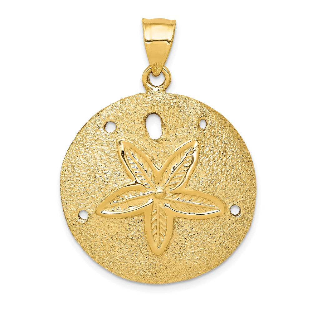 14k Yellow Gold 30mm Laser Cut Sand Dollar Pendant, Item P9585 by The Black Bow Jewelry Co.