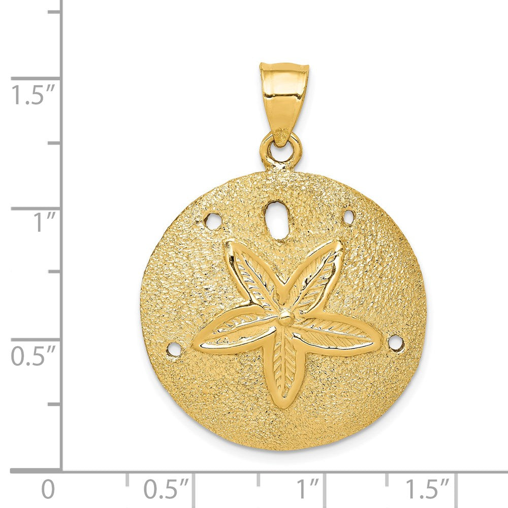 Alternate view of the 14k Yellow Gold 30mm Laser Cut Sand Dollar Pendant by The Black Bow Jewelry Co.