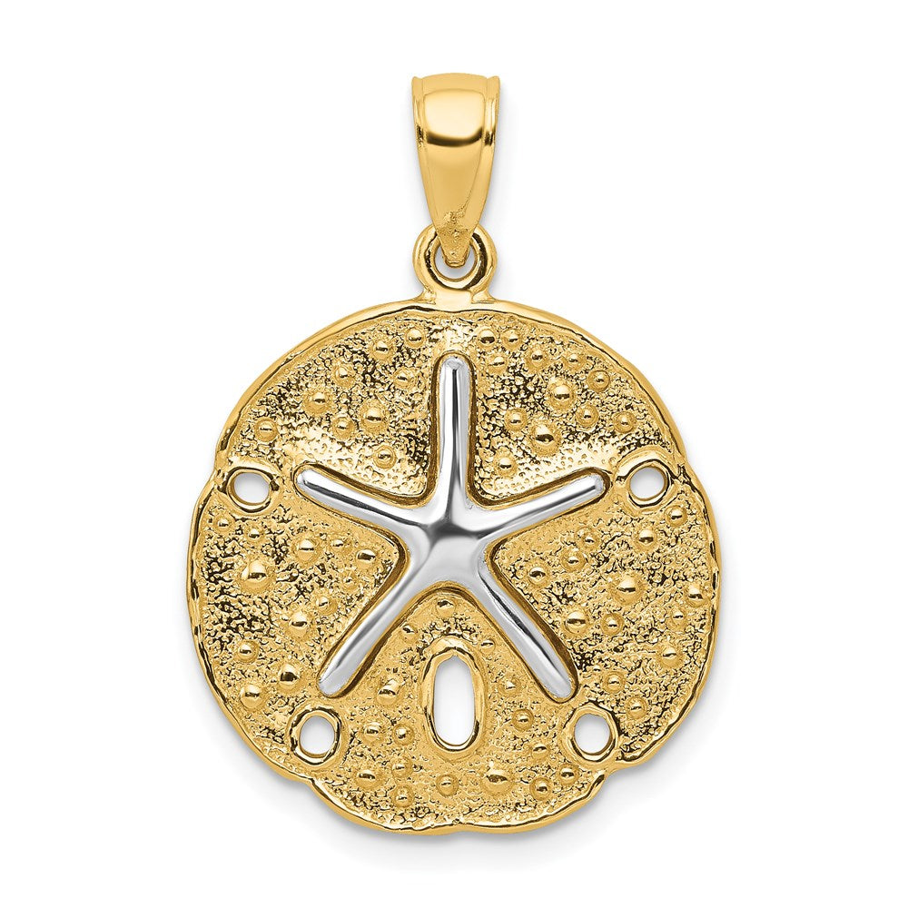 14k Two Tone Gold 20mm Sand Dollar and Starfish Pendant, Item P9586 by The Black Bow Jewelry Co.