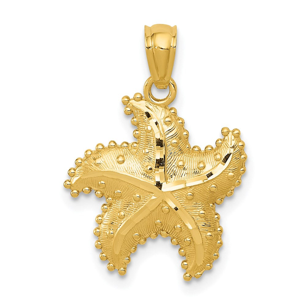 14k Yellow Gold 15mm Diamond Cut and Textured Starfish Pendant, Item P9589 by The Black Bow Jewelry Co.