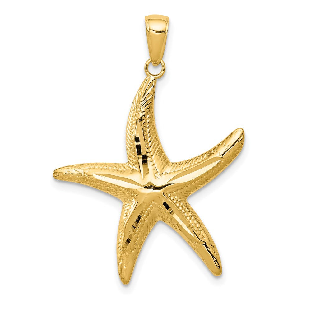 14k Yellow Gold 25mm Diamond Cut Starfish Pendant, Item P9596 by The Black Bow Jewelry Co.